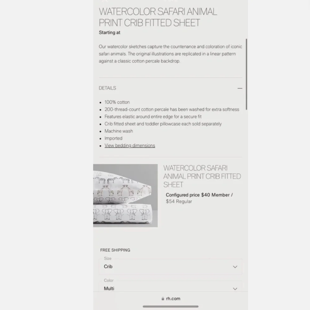 Restoration Hardware Baby Child Safari Crib Sheet Set + Toddler Pillow Case 3 Pc